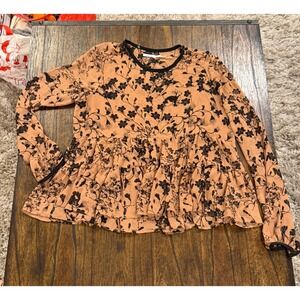 Kimchi Blue Urban Outfitters Brown Floral Bunny Tiered Peplum Blouse Medium